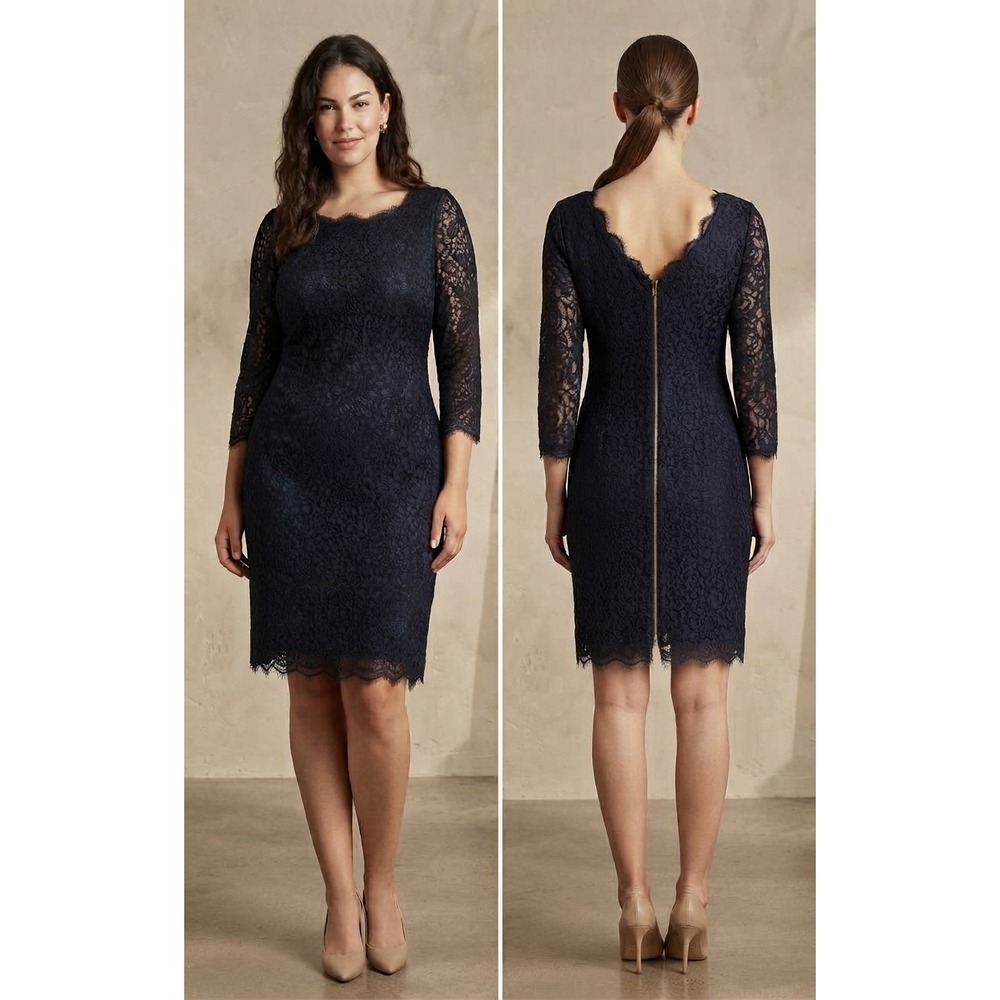 Adrianna Papell Blue Teal Floral Lace Sheath Dress Sz 12 Cocktail Wedding Event